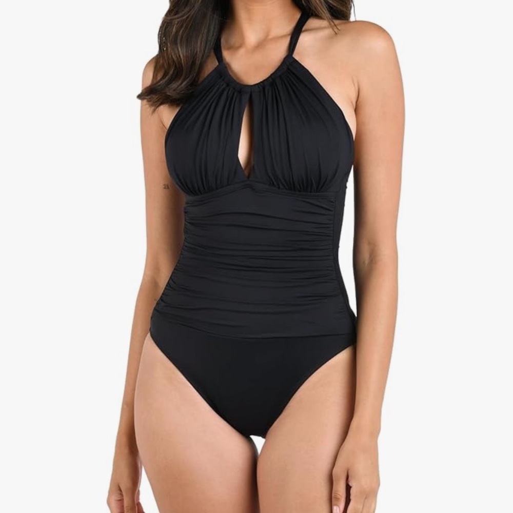 La Blanca tummy control black one piece swimsuit bathing-suit size 12